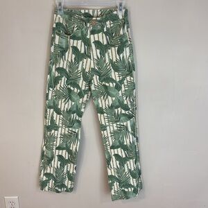 MuMu Blue Green Tropical Print Cropped 
Hawn Trouser Bamboo Palm 27